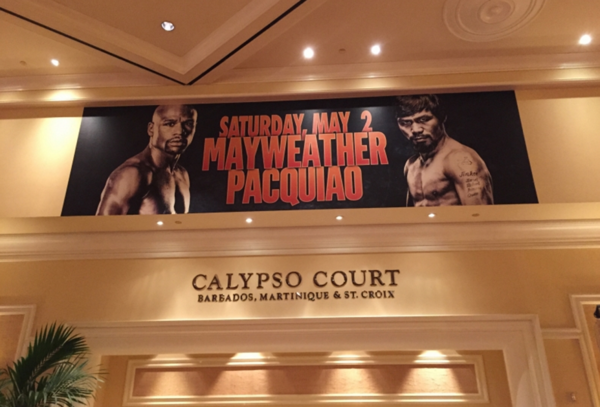 large wall graphic for a boxing match